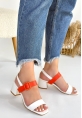 LQZ Shoes Year Beyaz Cilt Turuncu Detaylı Beyaz Topuklu Ayakkabı