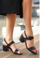 LQZ Shoes Year Siyah Cilt Topuklu Ayakkabı