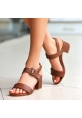 LQZ Shoes Year Taba Cilt Topuklu Ayakkabı