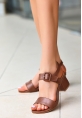 LQZ Shoes Year Taba Cilt Topuklu Ayakkabı
