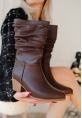 LQZ Shoes Yior Kahverengi Cilt Topuklu Bot