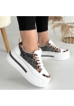 LQZ Shoes Yorna Beyaz Cilt Leopar Detaylı Spor Ayakkabı