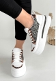 LQZ Shoes Yorna Beyaz Cilt Leopar Detaylı Spor Ayakkabı