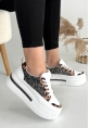 LQZ Shoes Yorna Beyaz Cilt Leopar Detaylı Spor Ayakkabı