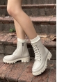 LQZ Shoes Yuran Bej Cilt Bağcıklı Bot