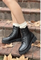 LQZ Shoes Yuran Siyah Cilt Bağcıklı Bot