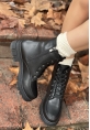 LQZ Shoes Yuran Siyah Cilt Bağcıklı Bot