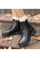 LQZ Shoes Yuran Siyah Cilt Bağcıklı Bot