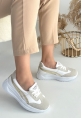 LQZ Shoes Zitta Beyaz Cilt Gold Detaylı Spor Ayakkabı