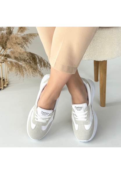 LQZ Shoes Zitta Beyaz Cilt Gold Detaylı Spor Ayakkabı