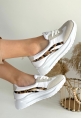 LQZ Shoes Zitta Beyaz Cilt Leopar Detaylı Spor Ayakkabı