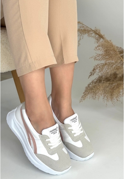 LQZ Shoes Zitta Beyaz Cilt Pudra Detaylı Spor Ayakkabı