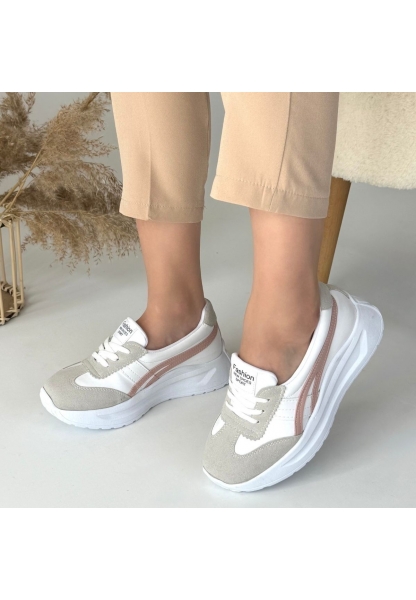 LQZ Shoes Zitta Beyaz Cilt Pudra Detaylı Spor Ayakkabı