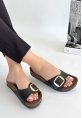 LQZ Shoes Zooy Siyah Cilt Terlik