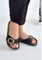 LQZ Shoes Zooy Siyah Cilt Terlik