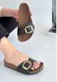 LQZ Shoes Zooy Siyah Cilt Terlik