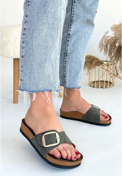 LQZ Shoes Zooy Yeşil Nubuk Terlik