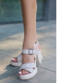 LQZ Shoes Jaina Bej Cilt Topuklu Sandalet