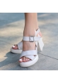 LQZ Shoes Jaina Bej Cilt Topuklu Sandalet