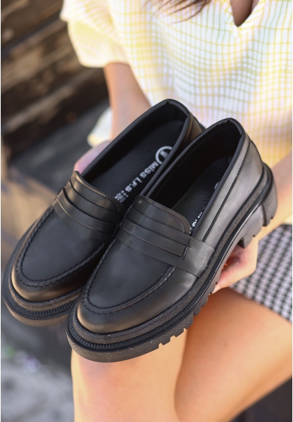 LQZ Shoes Meos Siyah Cilt Ayakkabı